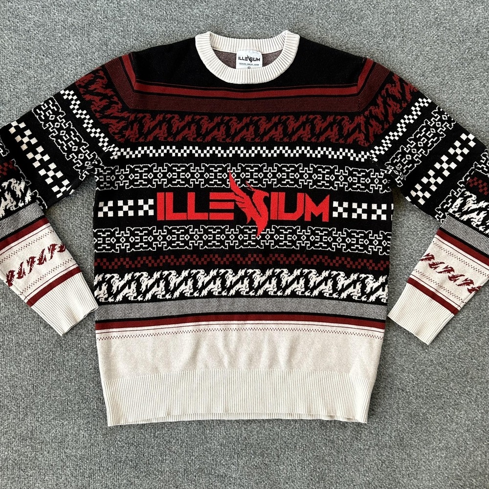 Illenium Sweater Mens XL‎ Black Red Phoenix Logo Ugly Christmas Crewneck Knit
